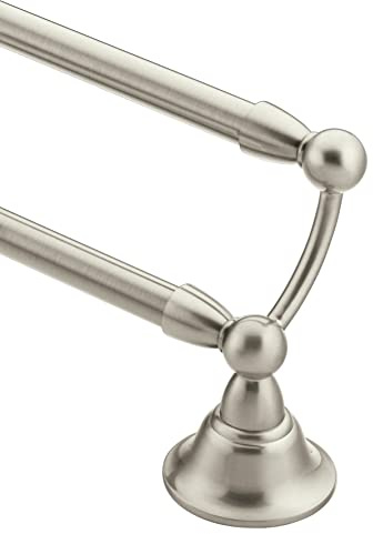 Moen Sage Collection Spot Resist Brushed Nickel 24-Inch Double Bathroom Towel Bar, Wall Mounted Bath Hanger with Two Rods, DN6822BN
