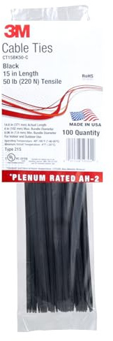 3M Cable Tie CT15BK50-C, Pack of 100 Ties, 15 inch Length, 50 lb Tensile, Black
