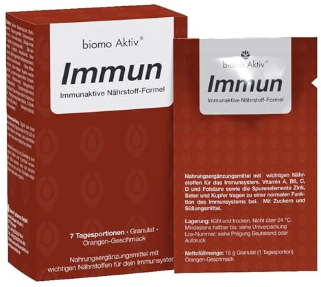 Biomo Aktiv Immun Granulat 7 Beutel – bei erhöhtem Nährstoffbedarf für das Immunsystem, mit Vitamin C, D, Zink, Selen, Kupfer, Folsäure, Antioxidantien & Schleimhautschutz im Atemtrakt