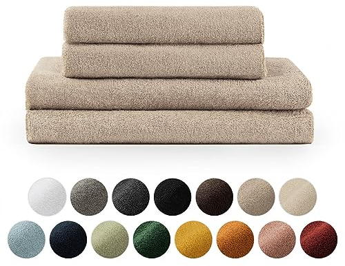 Blumtal Premium Frottier Handtücher Set 4 teilig 100% Baumwolle - Oeko-TEX zertifiziertes Badetuch 2X (70x140 cm) + Towel 2X (50x100 cm) - saugstarkes Frottiertücher Set - Handtücher Beige/Taupe