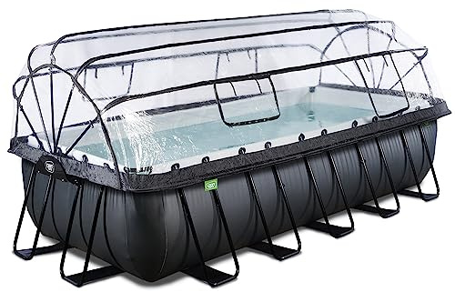EXIT Toys Piscine Black Leather avec dôme - 540x250x122cm - Grande Piscine rectangulaire avec Pompe à Filtre à Sable, Pompe à Chaleur et échelle - Extra Profonde - Eau Propre et Chaude - Noir
