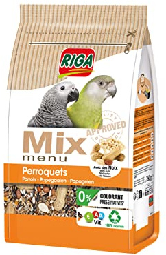 Riga - Menu Mix pour Perroquets - Mix Vitaminé - Nourriture pour Oiseaux - Graines Et Céréales - Aux Noix - Vitamines Et Minéraux - Enrichi en Prébiotiques - sans Colorant, Ni Conservateurs - 750 g