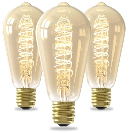 CALEX Spiralförmige LED-Lampe - 3er-Set - Rustikale Vintage-Lichtquelle Gold - E27 Edison ST64 - Dimmbares warmweißes Licht