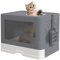 PawHut Cat Litter Tray with Hood Cat Litter Box with Brush, Front Entry, Top Exit, Removable Tray, Scoop, 48.5 x 38 x 36.5cm - Grey