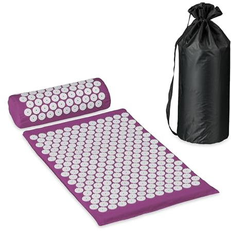 Relaxdays Akupressurmatte mit Kissen & Tragetasche, Rücken Massagematte, Stachel Faszienmatte, Stressabbau, blau/weiß