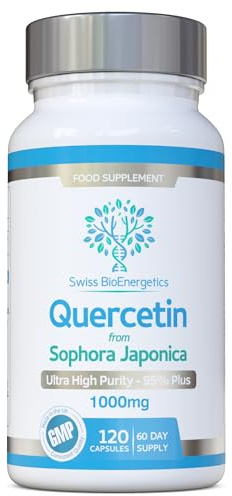Quercetin 1000mg 60-day supply - No Artificial fillers, binders or flow agents - High Strength Pure Quercetin capsules from Sophora Japonica - Suitable for Vegetarians and Vegans – Exclusively UK Made