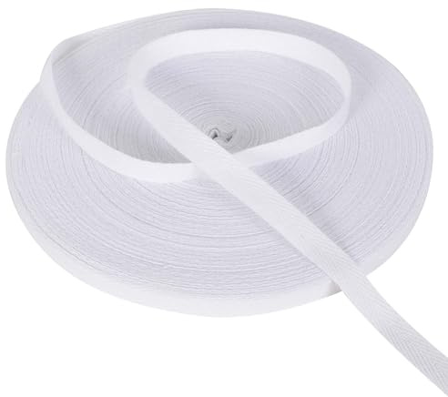 Cinta de Algodon 50M X 12MM Cintas al Sesgo de Algodón Cinta de Sarga Natural Cintas Bies de Espiga Correas Anchas de Algodón para Coser Tejer Manualidades de Bricolaje Costura (Blanco)