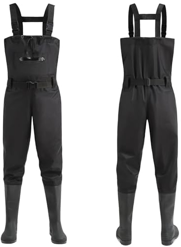 bluaqua Waders pour homme et femme - Épaissir - Pantalon de pêche avec bottes, cuissardes - Poches de poitrine - Bretelles réglables - Waders en nylon - Pantalon de pêche
