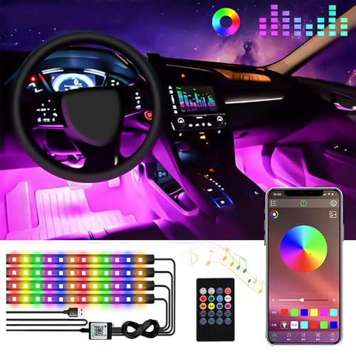 NEOVSUNY LED Auto Interni Con App E Controller Modalità Musica, 72 LED Luci Ambiente, Porta USB, RGB Strisce per Accessori Auto Interno Regalo