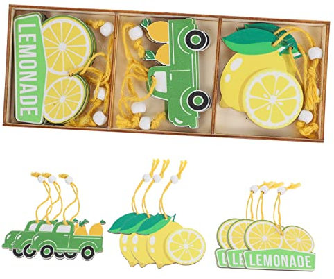 HOLIDYOYO Lot De 9 Pendentifs Citrons en Bois Naturel, Décorations D'été Suspendues, Ornement Artisanal pour Fête Extérieure Et Intérieur, Accessoire Déco Terrasse Jardin