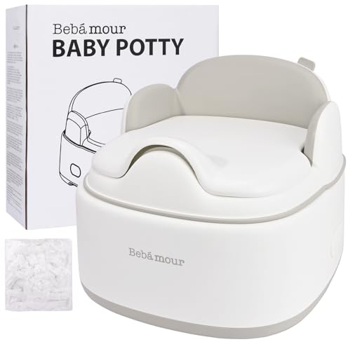 Bebamour Vasino da viaggio per bambini pieghevole WC sedile per bambini portatile vasino formazione auto vasino con 100 pezzi Potty Liners,Grey(for multiple uses)