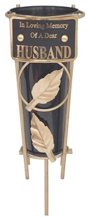 Graveside Memorial Flower Holder Vase – Durable Metal Spike Grave Decoration | Elegant Tribute for Loved Ones, Durable Cemetery Ornament for Flowers & Loving Remembrance – Black (Husband)