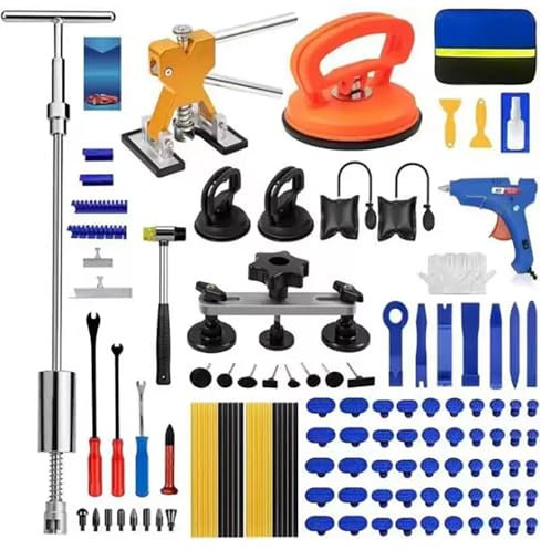 HEYOUTH Quita Bollos Coche,Kit abolladuras Coche,Extractor Abolladuras Coche,120PCS con Extractor de abolladuras Ajustable y de Puente, para eliminación de abolladuras en el Cuerpo del automóvil