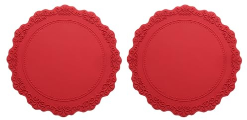 QUARKZMAN 2pz Sottopiatto in Silicone da 6.5 per Tavolo da Pranzo, Sottopiatti Rotondi Resistente al Calore Impermeabile Anti sporcizia per Cucina (Rosso Scuro)