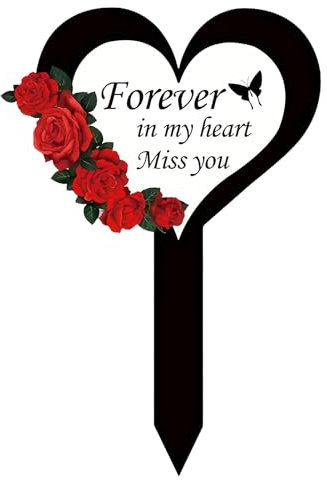 Piquet de cimetière en linnet en forme de cœur – Marqueurs funéraires | Piquet commémoratif | Piquet en acrylique 2D pour pelouse de cimetière | Piquet commémoratif de condoléances pour cour et jardin