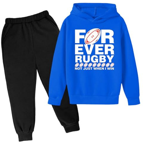 Tenue Décontractée pour Garçons Sweat à Capuche Sportif Pantalon Imprimé Mode Enfant Idéal pour Les Fans de Football Américain Rugby et Activités Sportives (Blue, 9-10 Years)
