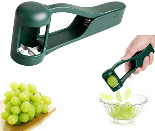 Grape Cutter for Toddlers,Fruit Grape Slicer for Baby,Grape Cutter Tools | for Tomato Cherry Strawberry Olive for Toddlers,Stainless Steel Quarter Grape Slicer Into 4 pcs, with Ergonomic Handle,Green