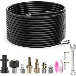 StoneBanks 10m High Pressure Washer Drain Pipe Hose Cleaning Kit for Karcher K2 K3 K4 K5 K6 K7 Series, Bosch AQT, Lavor, Unblocker Sewer Jetter Kit Hose with Rotating Jet Nozzle