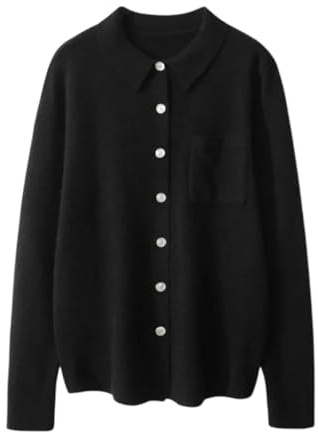FLXHSA Dam Cashmere Stickad Skjorta Solid Jumper Cardigan Hö Vinter Front Button Sweater Ytterkläder