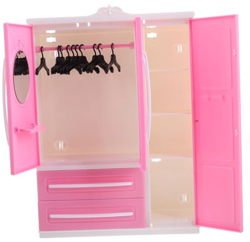 ERINGOGO Armoire pour Poupée 30 Cm en Bois avec 10 Cintres Miniatures Assortis Meuble de Rangement pour Vêtements de Poupée Garçon et Filles pour Organiser Robes et Couleur Aléatoire