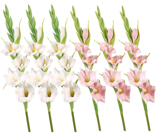 Perodlly 6 st konstgjorda blommor i gladiolus, 55,8 cm fuskgladiolus för heminredning, realistiska sidenliknande blomsterarrangemang, bordsuppsatser, 2 färger.