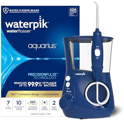 Waterpik ADA Accepted WP-663 Aquarius Water Flosser | 10 pressure settings, For gums, braces, implants and teeth cleaning, Multiple users, CDA validated