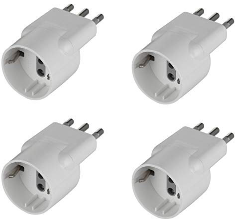 Electraline 92377 Set Adattatori Speciali Disassata Salvaspazio da Schuko a Spina Italiana Grande 16A, Bianco, Confezione da 4