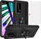 Phone Case for Huawei P40 Pro with Tempered Glass Screen Protector Cover Stand Ring Rugged Silicone Holder Hard Shockproof Heavy Duty Accessories Magnetic Metal huawei Hawaii Hwauei Haweii Men Black