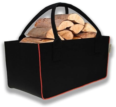 Filztasche Schwarz/Rot Einkaufstasche Kaminholztasche Kaminholzkorb Filz Transporttasche Auto Organizer Zeitungskorb (Rot, 1)