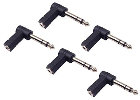 Alnicov 5PCS 6.35mm adattatore ad angolo retto da 6.35mm maschio a 3.5mm femmina convertitore adattatore audio per cuffie stereo da 90 gradi