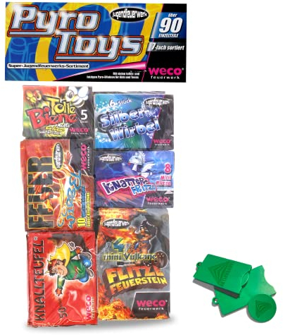 AKTIVHANDEL 93-teiliges Jugendfeuerwerk Set mit Knallteufeln, Wunderkerzen, Knatterflitzen und mehr, Kinder Knaller Silvester, Kat F1 Feuerwerk inkl. Einkaufswagenchip