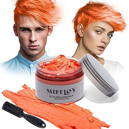 120g Temporary Orange Hair Color Wax with Dye Brush, Instant Natural Hairstyle Cream, Disposable Coloring Mud for Men Women Youth, Washable Styling Pomades for Party Cosplay DIY Halloween