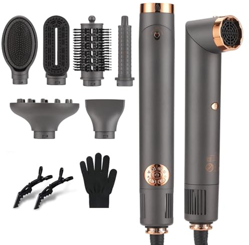BESTBOMG Air Styler 6 in 1 Modellatori ad Aria Calda, 110000 RPM Hair Styler Spazzola Asciugacapelli Multifunzione, Ferro Arricciacapelli ad Aria Calda Automatico, Spazzola per Lisciare i Capelli