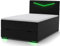 wonello Dacota Boxspringbett 90x200 mit Bettkasten, LED Beleuchtung und 2X USB Anschluss - Gaming-Bett mit einzigartiger Optik - Stauraumbett 90 x 200 cm beleuchtet mit Matratze und Topper - schwarz