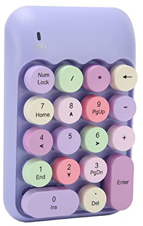 Numeriskt Tangentbord, 2,4 GHz Trådlöst Numeriskt Tangentbord 18 Tangenter Retrofärgade Runda Knappsatser Mini Siffertangentbord med USB-mottagare för Bärbar Dator (Lila tema)