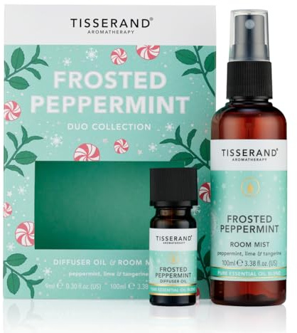 Tisserand Frosted Peppermint Duo Kit - Room Mist & Diffuser Oil | Peppermint, Lime and Tangerine Blend, Aromatherapy Gift Set, 100% Natural Pure Essential Oils, Quality, Certified Vegan