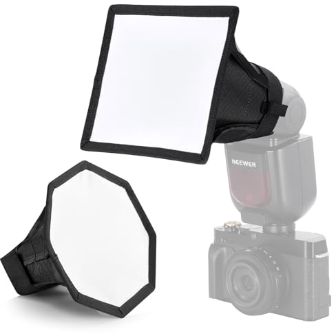 NEEWER Difusor de Flash Actualizado Speedlight Softbox Plegable 2 Pack, (5.9/15cm Octágono, 6x5 Rectangular)para Z2 Z1 V1 Flash de Cabeza Redonda y Compatible con Godox Sony Nikon Canon Flash, NS5P