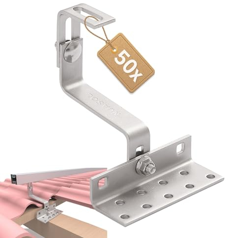NuaSol - NuaFix 50x A2 Dachhaken für Photovoltaik Solarmodule Balkonkraftwerk - 3 fach verstellbar | Edelstahl 1.4016 | Z-Winkel, Silber