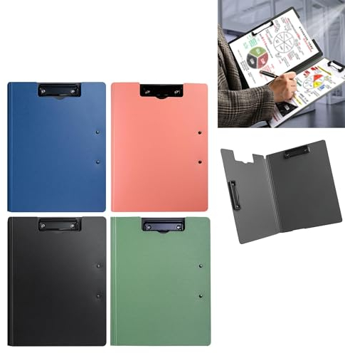 Klemmbrett a4 360 Grad Umkehrbar Klemmbretter 4 Stück, Klemmbrett a3 Konferenzmappe Schreibmappe PP Kunststoff, Clipboard Schreibbrett Klemmmappe Klemmbrettmappe A4 mit Deckel