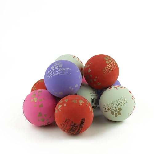 SPORTSPET High Bounce I Love My... Natural Rubber Dog Ball Toy (12 Pack) (60mm)
