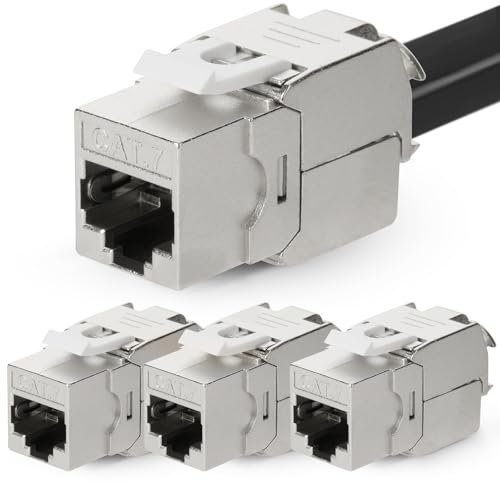 OFFCUP CAT 7 Modulo Keystone Jack, Modulo Keystone Cat-7 schermato 500 MHz 10GBase Presa a muro Ethernet, Jack Keystone RJ45 Cat 7 Montaggio senza attrezzi Rete Schermatura, 4 Pezzi