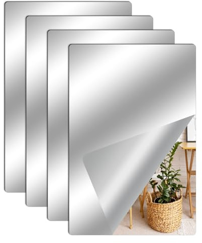 Leikedun 4 Pack HD Self Adhesive Mirror, 30x20cm Adhesive Mirror Tiles 2MM Thick Acrylic Large Full Body Length Acrylic Mirrors Stickers for Home Decoration Gym Hallway
