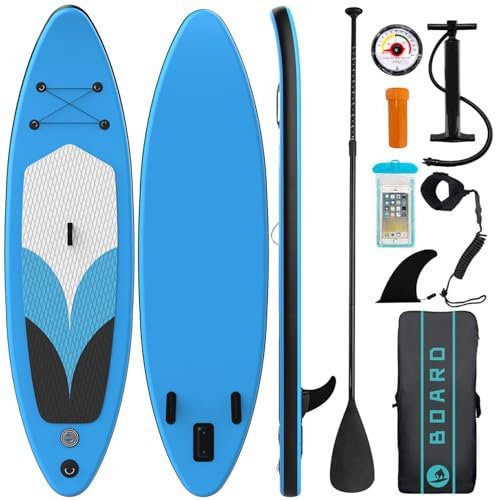 Inflatable Stand Up Paddle Board 10'5''×30''×6'', SUP Inflatable Paddle Boards Ultra Light Surfing Board Kit for Adults, Set with Adjustable Paddle Hand Pump Fin Backpack Phone Case Repair Kit