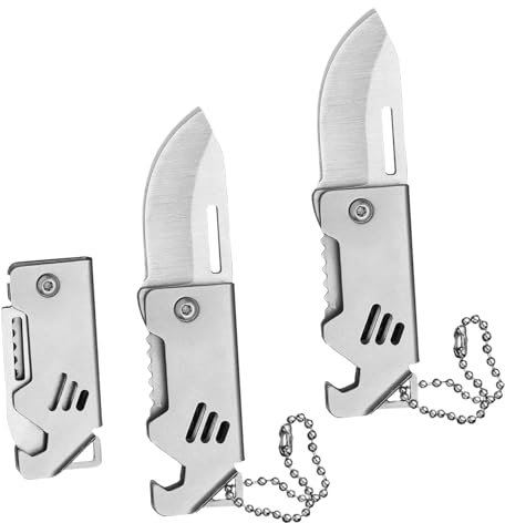 VARKAGE 2 Stücke Mini Messer Schlüsselanhänger, Edelstahl Outdoor Klappmesser Klein, Zweihand Mini Taschenmesser Schlüsselbund, Geschenk für Männer Frauen