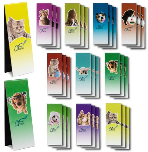 CRYFAB Segnalibro Magnetico Set 30 Pezzi, Segnalibri Magnetici Qualità Premium, Impermeabili, Stampe Colorate in HD con Cagnolini e Gattini, Magneti Rivestiti in Gomma, Dimensioni 2,5 x 7 cm