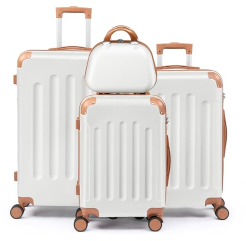 LEADZM Set de 4 Valises de Voyage avec Vanity Case, Valise Grande Taille & Cabine, Set de Bagage pour Voyage, ABS avec Coins Renforcés, roulettes Pivotantes 360° et Cadenas - Beige-Marron