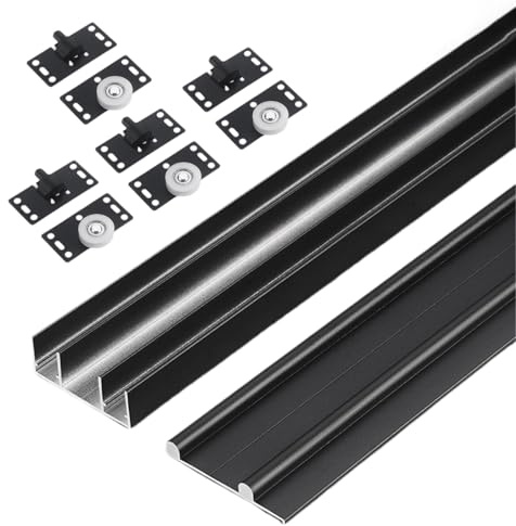 Unikicool Rail Porte Coulissante Double,Kit Porte Coulissante Rail Double,Kit Porte Coulissante,Rail pour Porte coulissante Placard,pour Portes de Placards et de Salle de Bain.