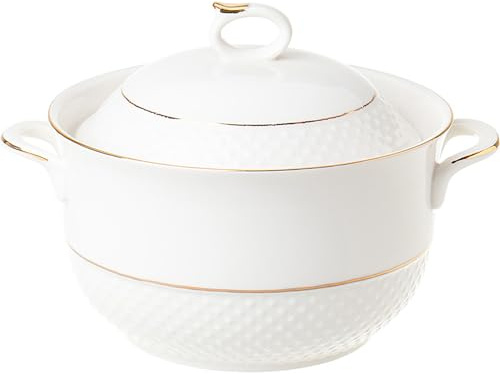 Soppterrin med lock, porslinssoppa serveringsterrin med sked keramisk gryta for restaurang hemkök dekoration(2000ml)