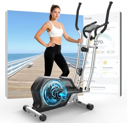 Ellittiche Da Casa con App, 3-in-1 Ellittica Ultra Silenziosa con 16 Livelli di Resistenza,volano da 6 kg, Monitor LCD, Pedale Antiscivolo, Portabottiglie (Argento)