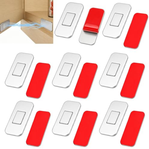 8 Pares Imanes para Puertas de Armarios, Ultra-fino Cerraduras Magnéticas Pestillo, cierre magnético de potentes con fuerte adhesivos sin Taladros para mosquiteras, cajones, muebles, ventana, roperos